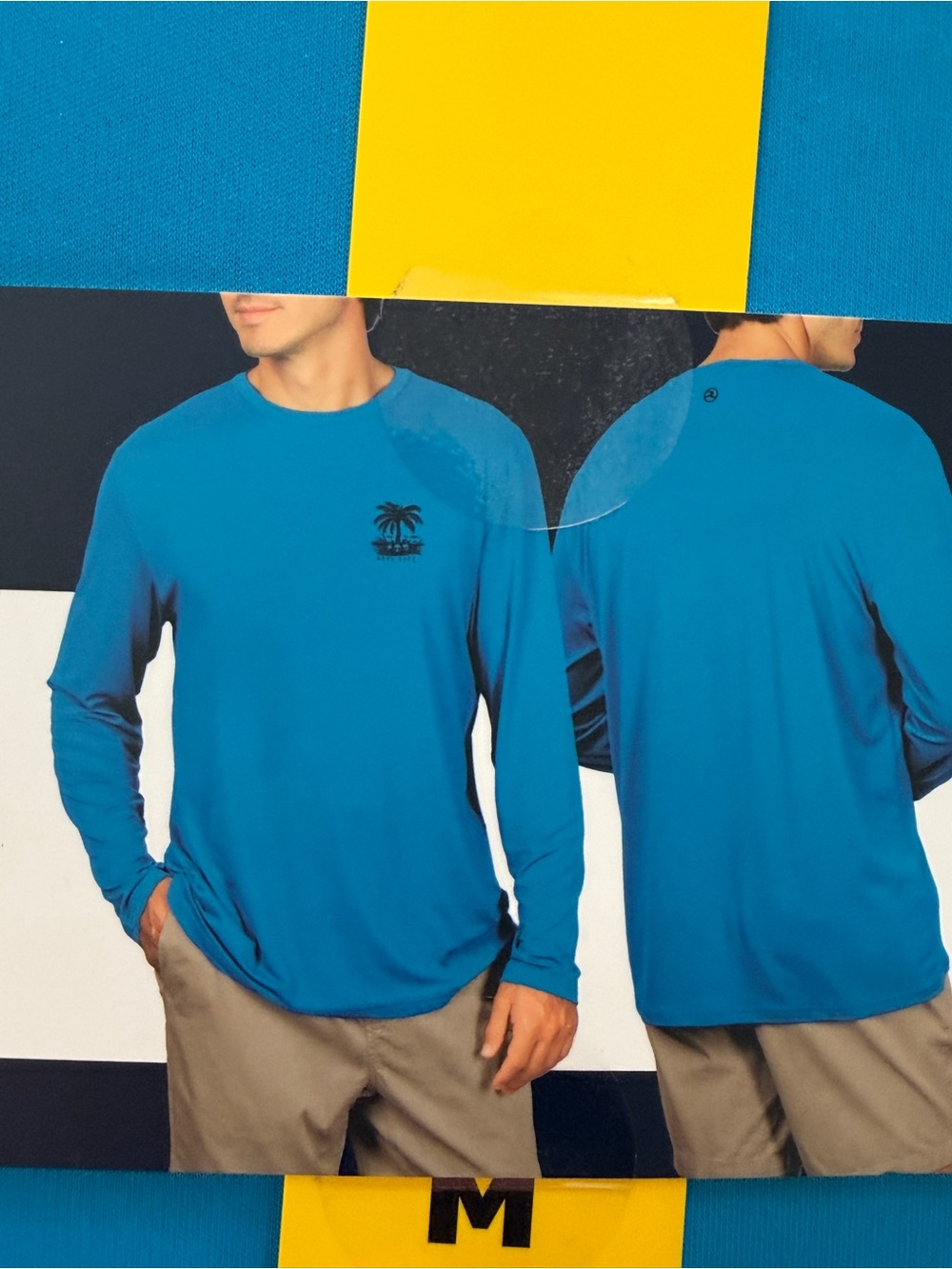 Men's Teal-Blue Long Sleeve Crewneck Shirt with Palm Logo